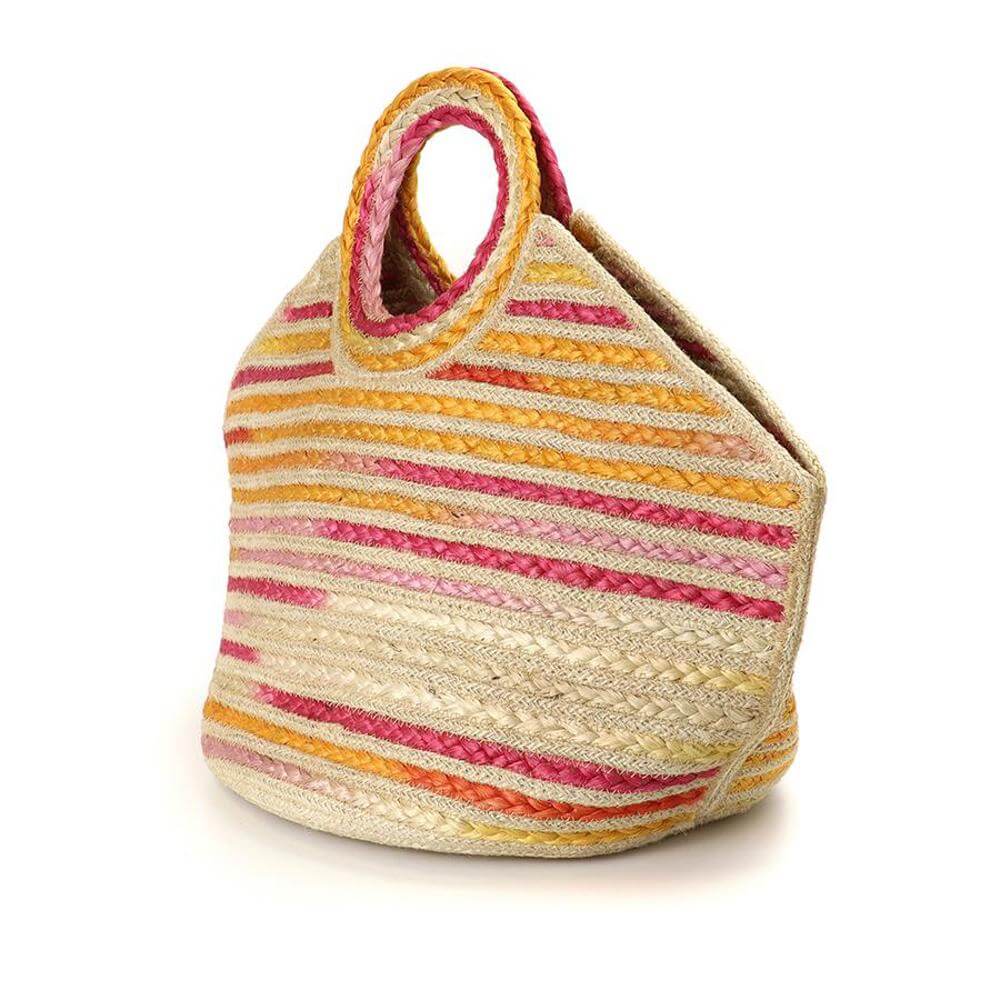 Piece of Mind Jute Bag Striped Round Handled